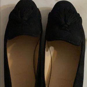 J Crew black suede loafer with tassels